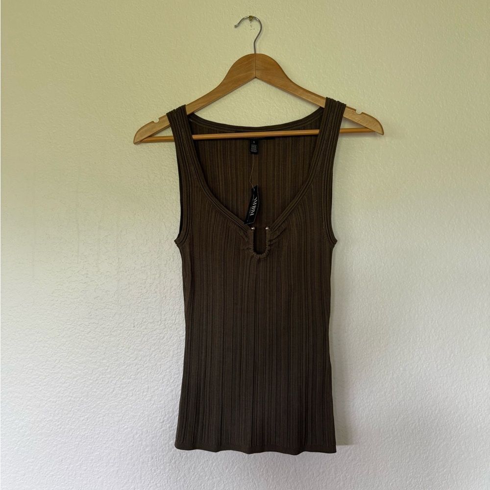 Olive green Ribbed tank top - Picture 4 of 5